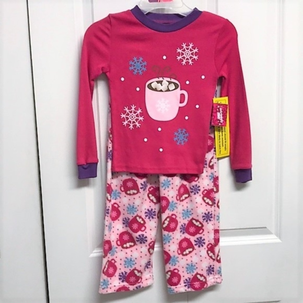 Extremely Me Pink Purple Hot Chocolate Print Fleece Girls Pajama Set Size 4 NWT